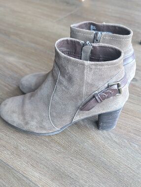 G.H. Bass Olive Suede Ankle Booties with Buckle Accent - Brown